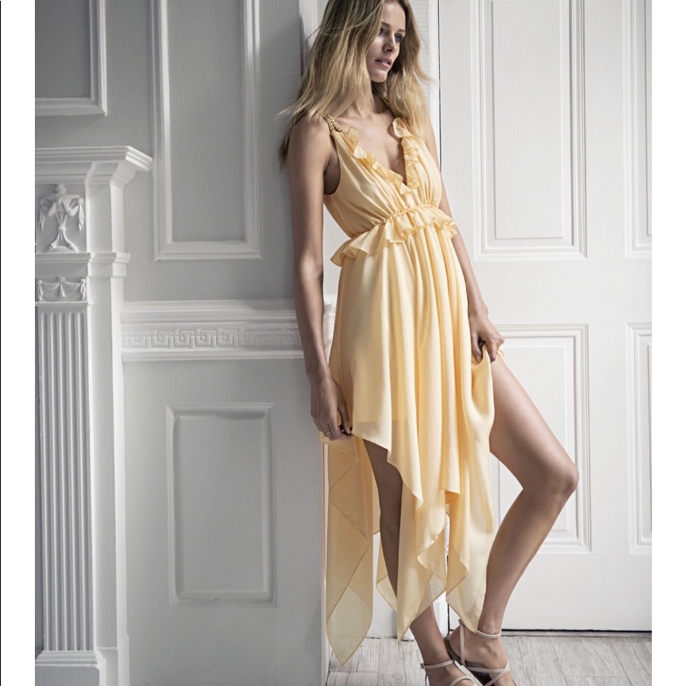 Women's Pale Yellow High-Low Ruffle Dress